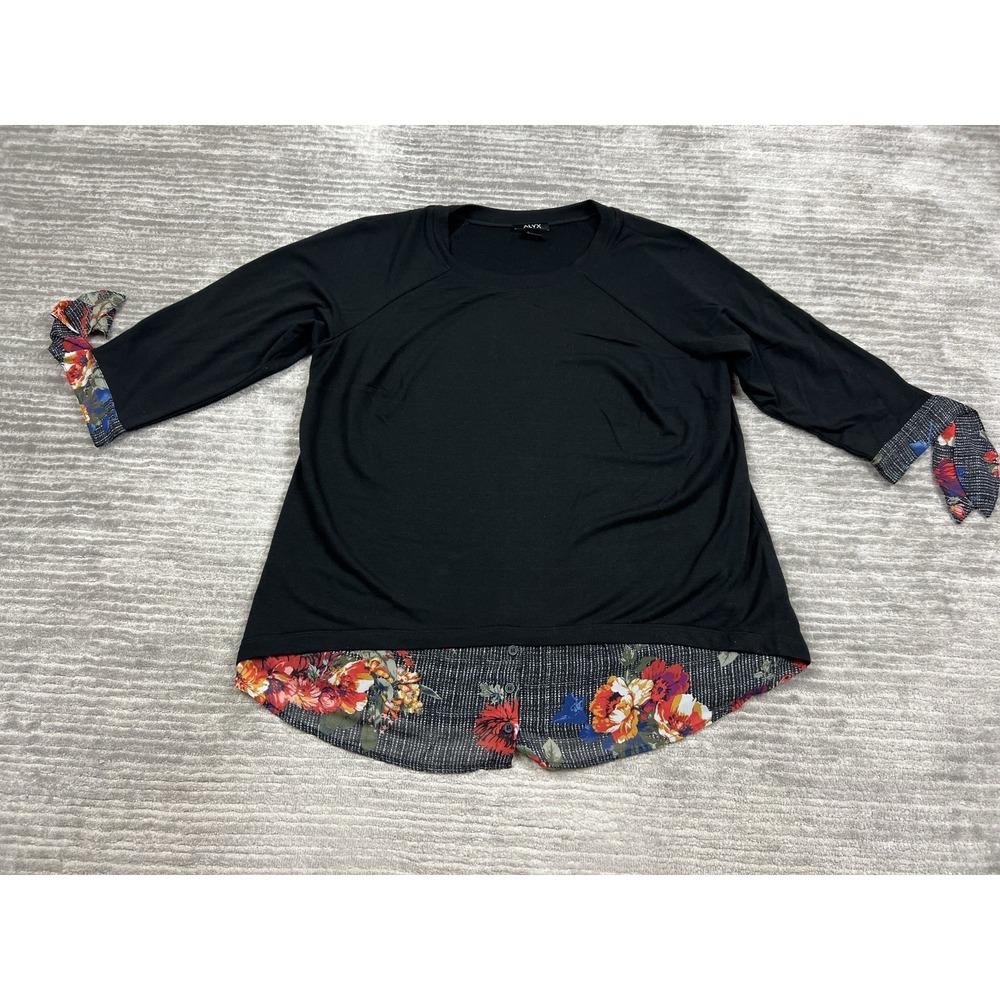 Alyx Sweater Womens 0X Black 3/4 Sleeve Layered Look Polyester Blend